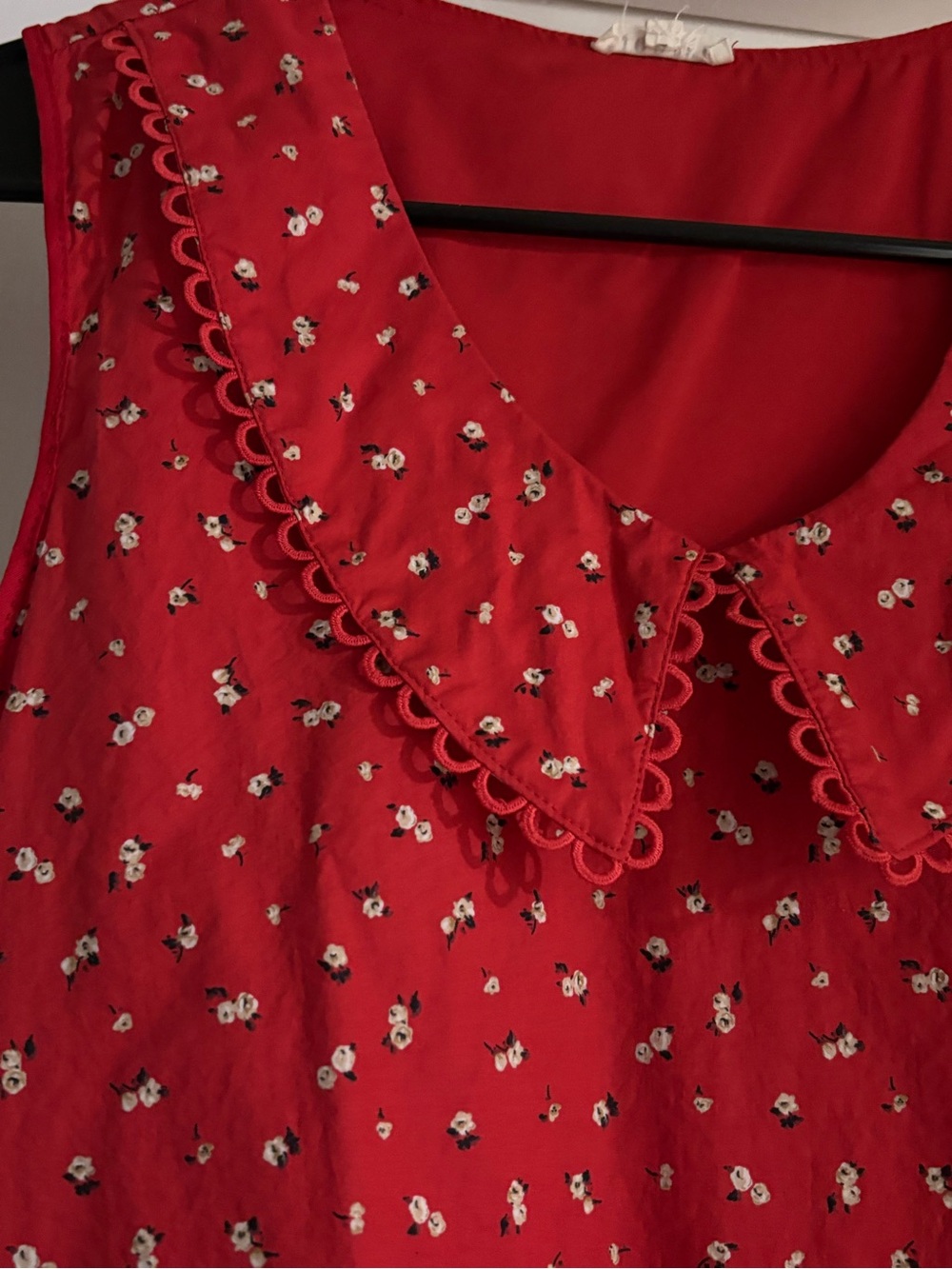 Cotton Red Floral Sleeveless with Scalloped Collar Mod Mini Dress, Lined Jodifl